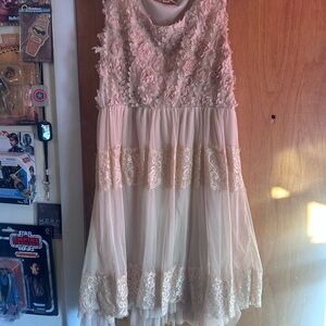 Vintage Yellow lace and chiffon chemise dress